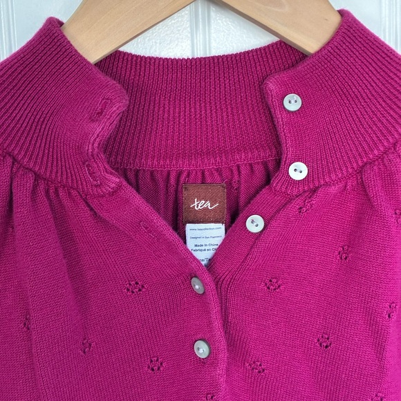 Tea Collection Fuchsia Button-Up Pointelle Sweater - Picture 9 of 11
